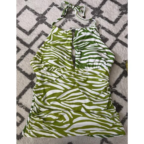 ANNE COLE Green Animal Print Halter Key Hole Tankini Swimsuit Top Sz L NWT - Picture 4 of 9